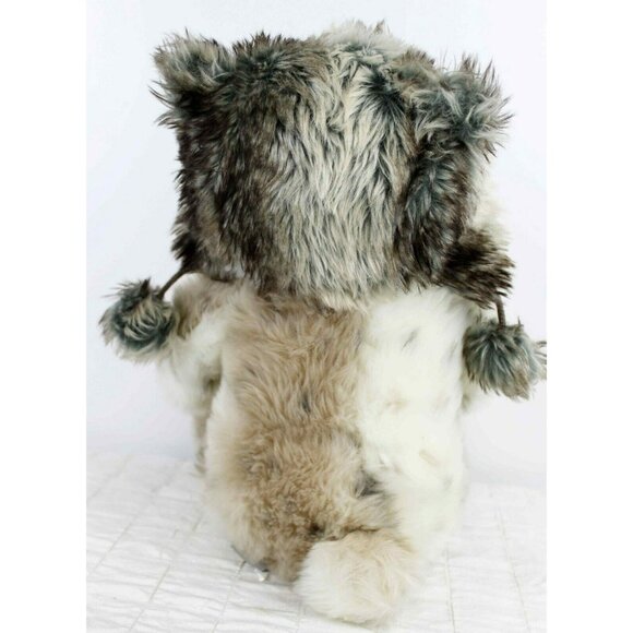 Levtex Baby Bear Plush Bomber Hat Snow Grizzly White Grey 14" tall - Picture 3 of 8